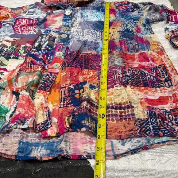 Ali Miles Top Women's 2X Multi Artsy Graphic Tropical Floral Button Front Boho - Picture 11 of 12